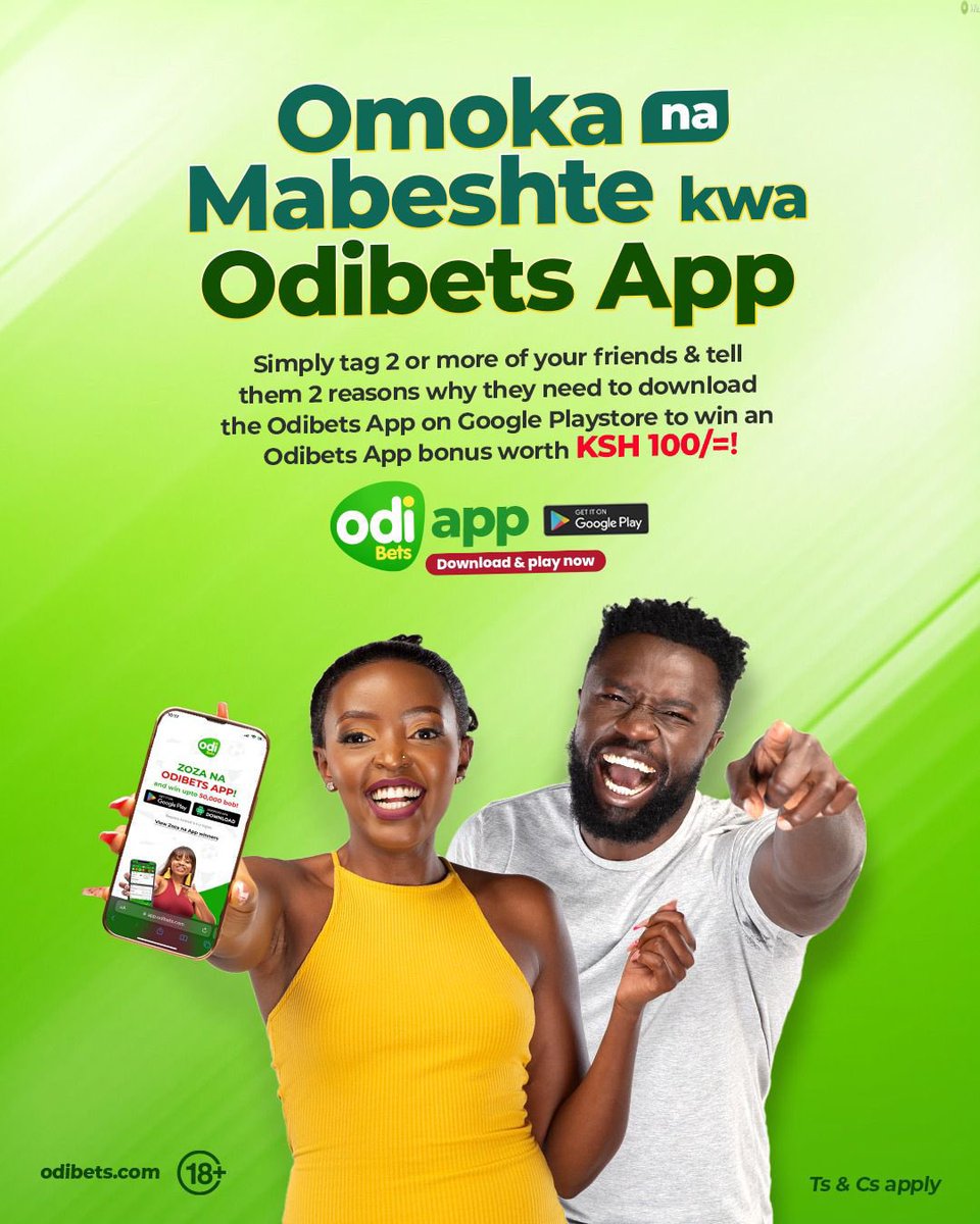 Form ya leo ndio Hii… Omoka na Mabeshte kwa Odibets App!💰 - Simply tag 2 or more of your friends in the comment section & tell them 2 reasons why they need to download the Odibets App on Google Playstore to win an Odibets App bonus worth KSH 100/=!🔥 We will award lucky…