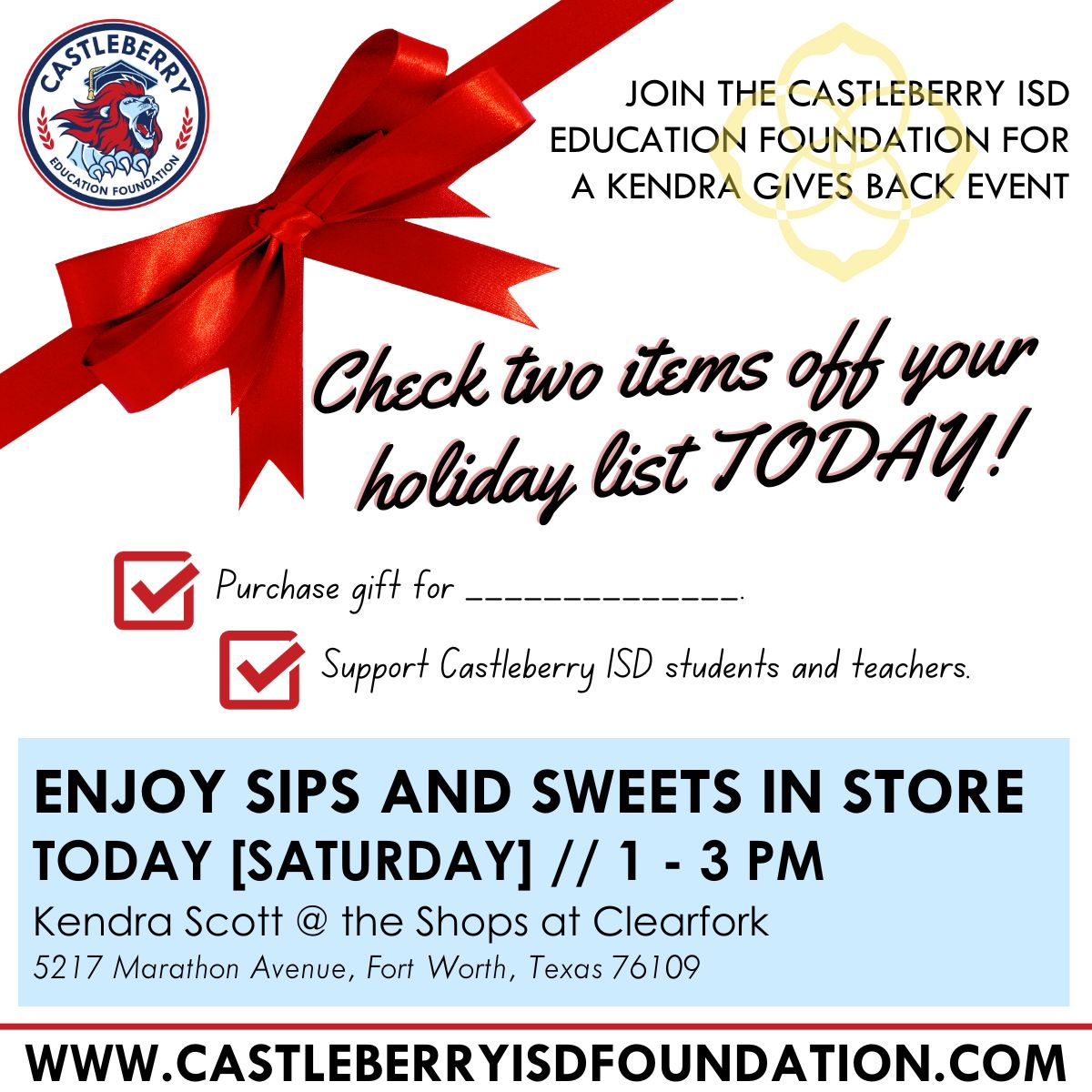 Hope to see you there and remember to mention you support the Castleberry ISD Education Foundation! #cisdfoundation #castleberryisd