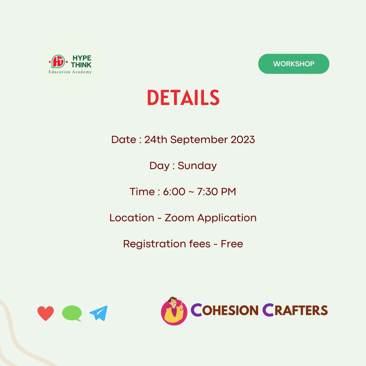 Hype Think Education (@hypethink) on Twitter photo "Cohesion Crafters Workshop Announcement"
<a href="/HypeThink/">Hype Think Education</a> ကနေ “Cohesion Crafters” လို့အမည်ရတဲ့ One Day Workshop ကို နာမည်တိုင်း Cohesion Crafter လေးတွေဖြစ်ကြဖို့ ထပ်မံရောက်ရှိလာတာဖြစ်ပါတယ်။ hypethinkeducation.com/blog/cohesion-… "Cohesion Crafters Workshop Announcement"
<a href="/HypeThink/">Hype Think Education</a> ကနေ “Cohesion Crafters” လို့အမည်ရတဲ့ One Day Workshop ကို နာမည်တိုင်း Cohesion Crafter လေးတွေဖြစ်ကြဖို့ ထပ်မံရောက်ရှိလာတာဖြစ်ပါတယ်။ hypethinkeducation.com/blog/cohesion-…