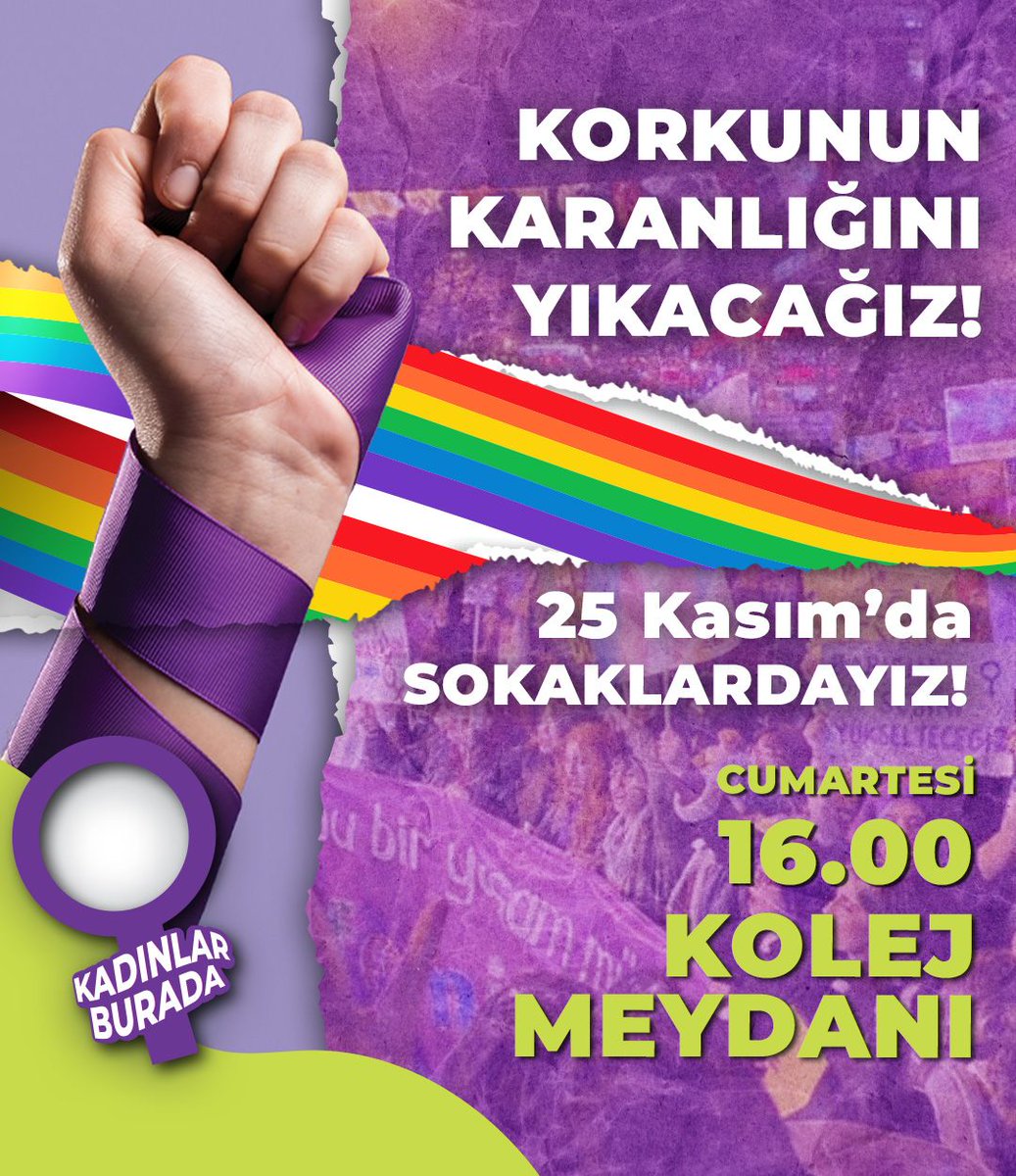 📍Ankara
Korkunun karanlığını yıkmaya geliyoruz. 
25 Kasım Kadına Yönelik Şiddetle Uluslararası Mücadele Gününde direnişin sesi olacağız.

25 Kasım Cumartesi 16.00'da Kolej Meydanı'nda buluşalım!