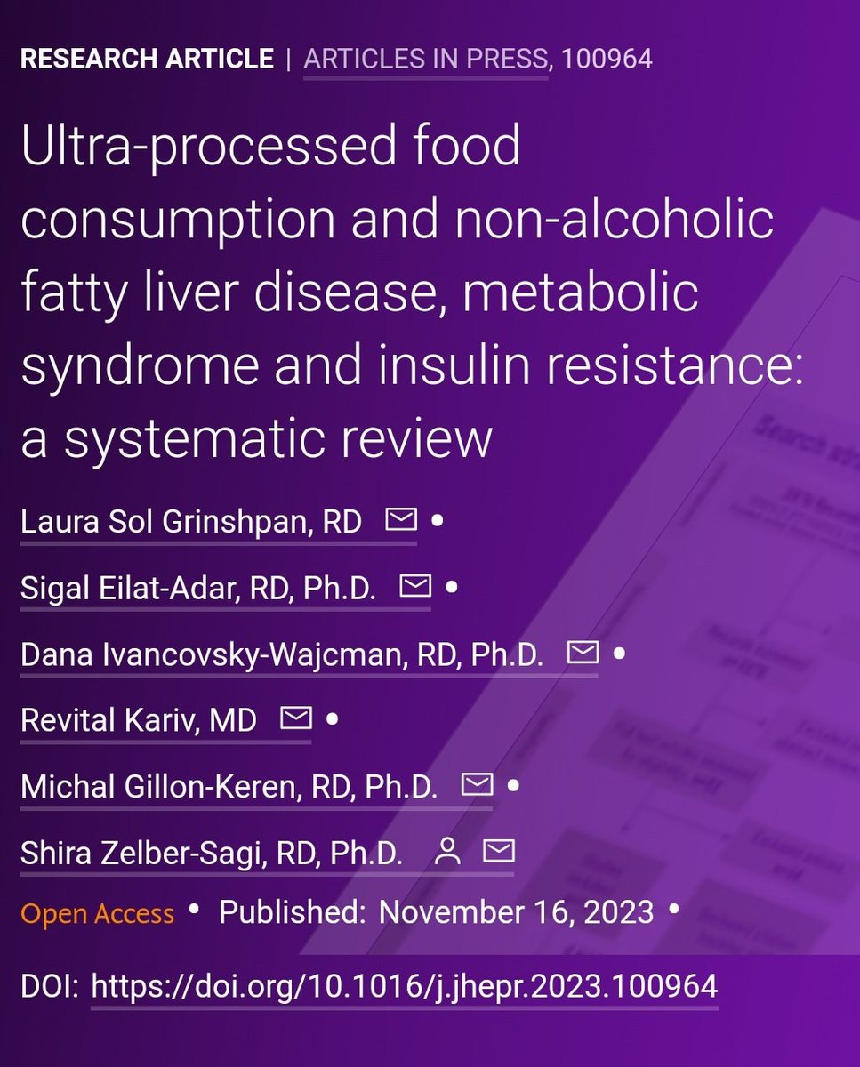 🟪NEW Article in press❕ Ultra-processed food consumption and non-alcoholic fatty liver disease, metabolic syndrome and insulin resistance: a systematic review 🔓#OpenAccess at 👉jhep-reports.eu/article/S2589-… #NAFLD #MetabolicSyndrome #InsulinResistance #LiverTwitter