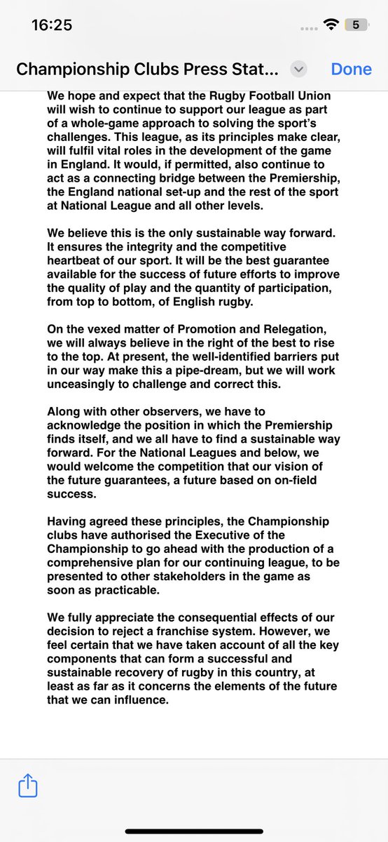 The RFU Championship Clubs’ statement released just now: