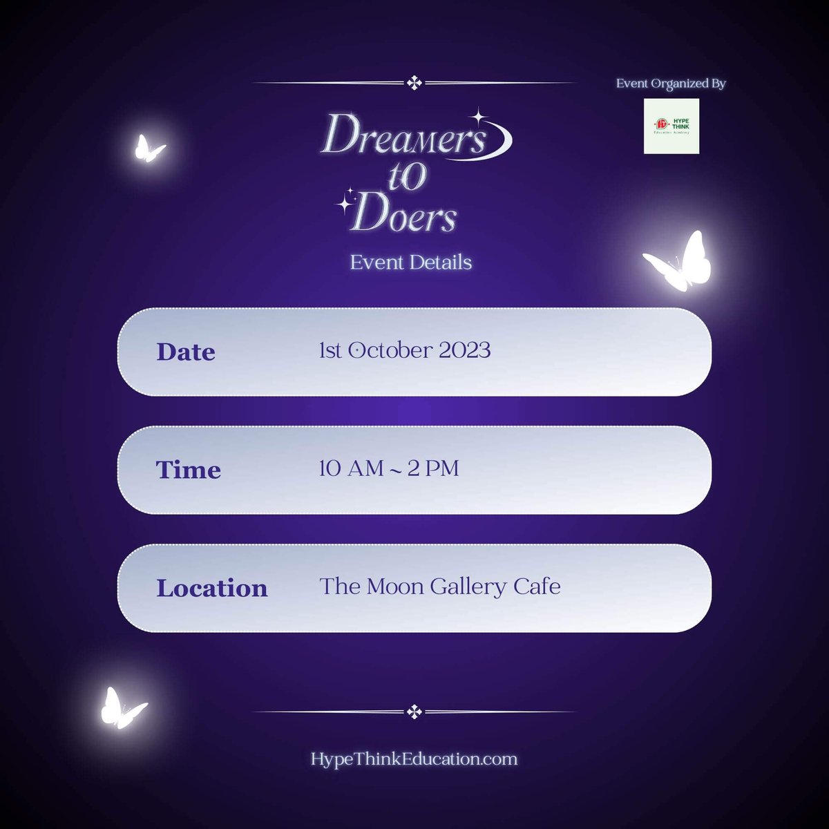 HypeThink's tweet photo. "Dreamers to Doers Event Announcement"

ဘ၀ရဲ့ စိတ်ကူးအိပ်မက်တွေကို လက်တွေ့ဖန်တီးချင်တဲ့လူငယ်တိုင်း တစ်နေရာထဲမှာ စု‌ဝေးနိုင်မယ့် @HypeThink  မှ ကျင်းပပြုလုပ်သွားမည့် ပထမဆုံးသော ပွဲဦးထွက် On Ground ပွဲဖြစ်တဲ့ "Dreamers to Doers" Event ရောက်ရှိလို့ လာပါပြီ။ https://t.co/JmYvDulAu3 https://t.co/Sq6HWPvnEE