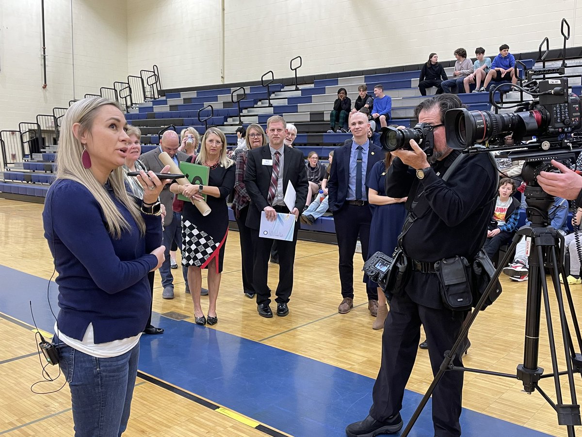 Seventh-grade English Language Arts teacher Leah Lawrence calls her husband to share the news of her winning a $25,000 Milken Educator Award this morning at City of St. Charles School District <a href="/SpectrumNewsSTL/">Spectrum News St. Louis</a>