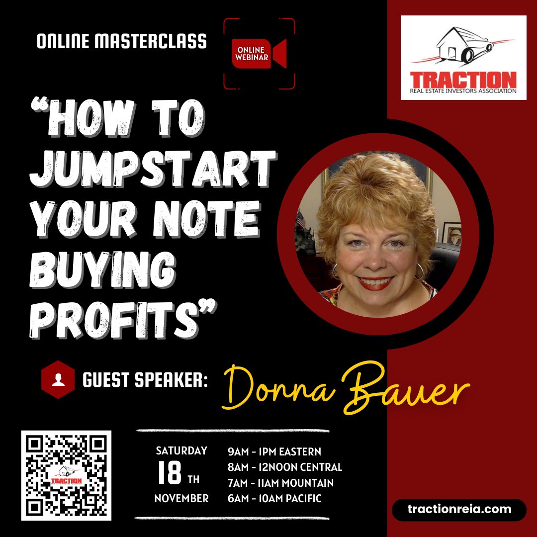 TomZeeb's tweet image. Unlock the Secrets of Profitable Note Buying: Join Donna Bauer&apos;s Online Training Masterclass on November 18th! 🚀📈

Register here: traction.securechkout.com/1123m

#NoteBuyingProfits #MasterclassMagic #FinancialFreedom #realestate