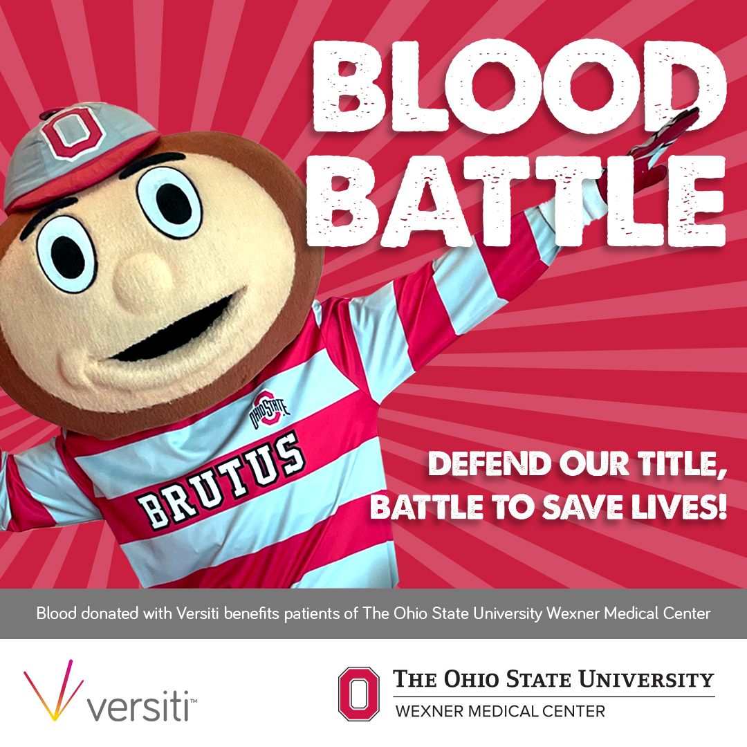 Give blood for local patients in need at the #BloodBattle Blood Drive on November 21st from 10am-6pm at the Schottenstein Center. Sign up: bitly.versiti.org/3Qb5NlE Plus you’ll get a limited-edition T-shirt & be entered for a chance to win free parking. #DefendOurTitle