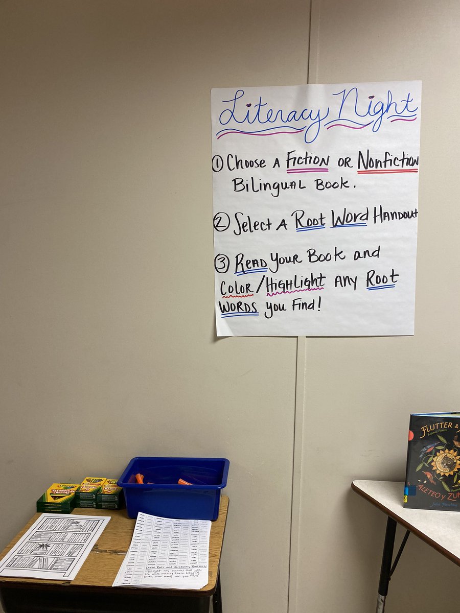 MsAcostaLISD's tweet photo. Our reading activity from Navarro’s Literacy Night last night! Student’s read a bilingual book to identify cognates. Great idea @JulayneWilliams !! #NAVProud https://t.co/54jH8M2osn