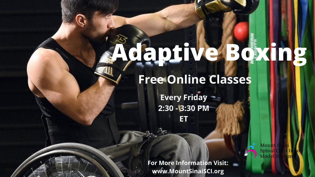 MountSinaiSCI's tweet photo. Join us for our Adaptive Boxing Class! Every Friday at 2:30 PM. No experience needed and all abilities are welcome. To register, contact garrison.redd@mountsinai.org. #AdaptiveBoxing #SpinalCordInjury #Paraplegia #Quadriplegia https://t.co/rvfFYagpC4