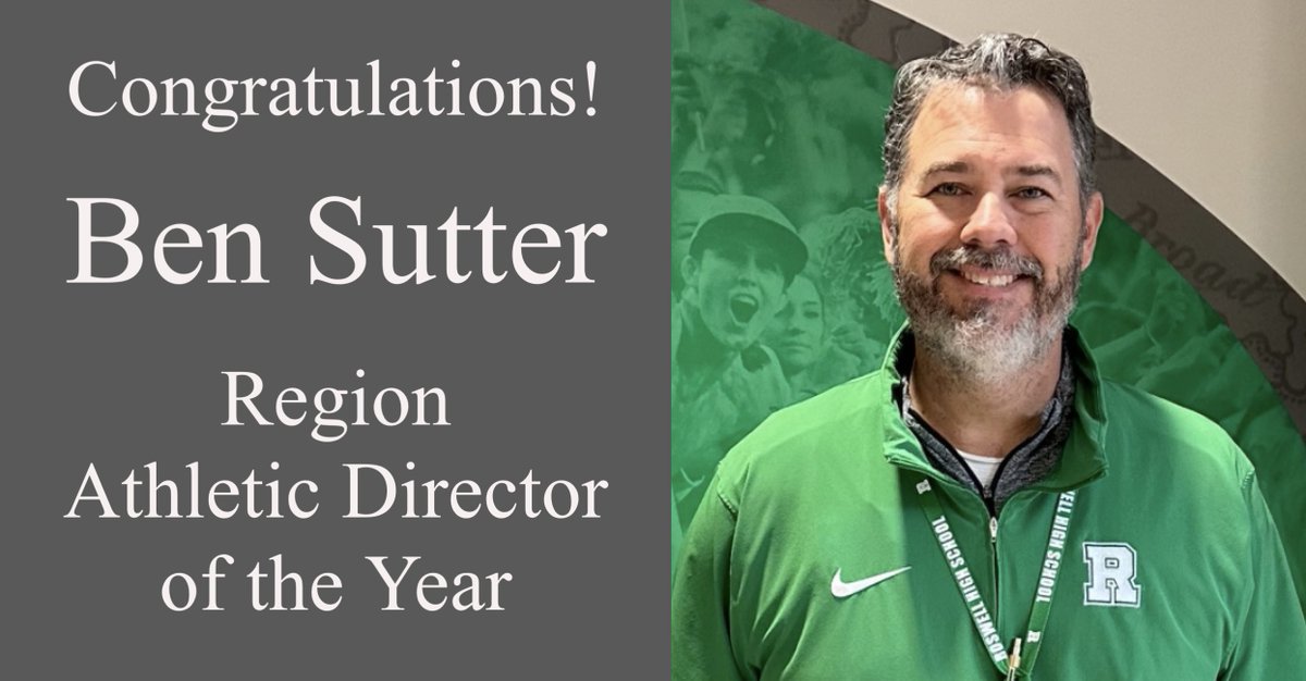 Roswell High School is proud to announce the accomplishment of our very own Mr. Ben Sutter. Congratulations to Mr. Sutter, Region Athletic Director of the Year. The Hornets are very proud of you. #weareroswell
