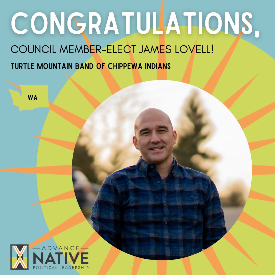 advancenativepl's tweet image. 🎉 WIN 🎉 Congrats, Council Member-Elect James Lovell (Turtle Mountain Band of Chippewa Indians)! The City of SeaTac (WA) will benefit from your voice, leadership, and experience. We're honored to support your leadership!

#NativeVote #NativeVote2023 #BuildNativePower