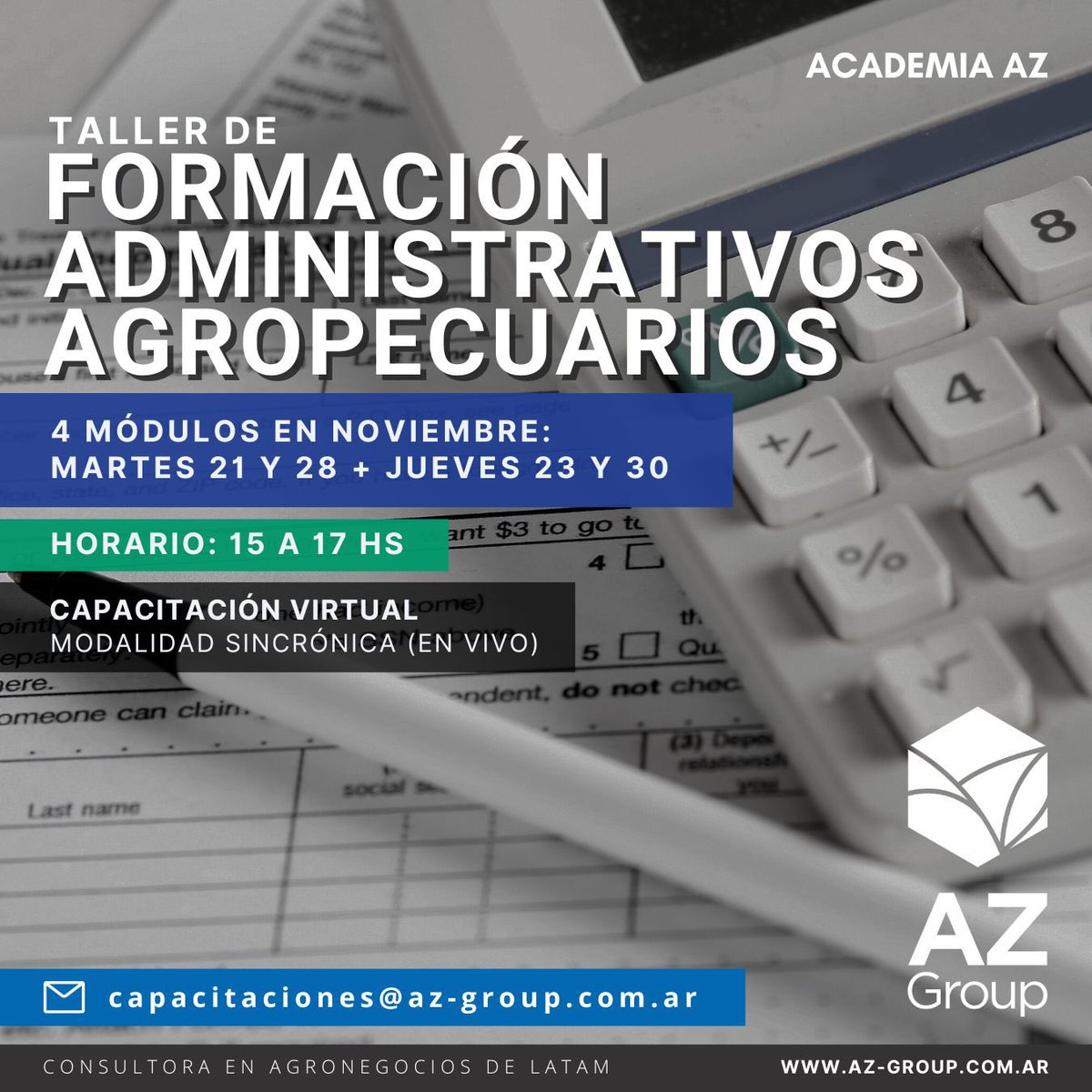 AZGroup_ok's tweet photo. Último día de Inscripciones!!
🌾Taller de formación Administrativos Agropecuarios 🌾
Duración: 4 Módulos, Martes 21, y 28, jueves 23 y 30.
Horario: de 15hs a 17hs de manera VIRTUAL.
Link de inscripción: https://t.co/VTbnaa4YxA…

#somosAZ #academiaAZ #talleradministrativo #granos https://t.co/aAcLJQlr94