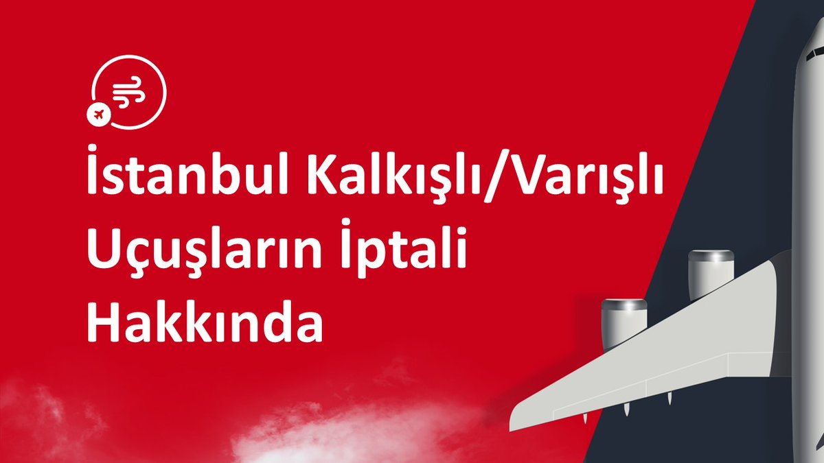 Değerli Yolcularımız, 18.11.2023 tarihli İstanbul ve Sabiha Gökçen Havalimanı kalkışlı/varışlı seferlerimizde hava muhalefeti nedeniyle iptaller mevcuttur. Yolcularımız uçuşlarının durumunu web sitemiz ve mobil uygulamamız üzerinden takip edebilirler. 🔎…