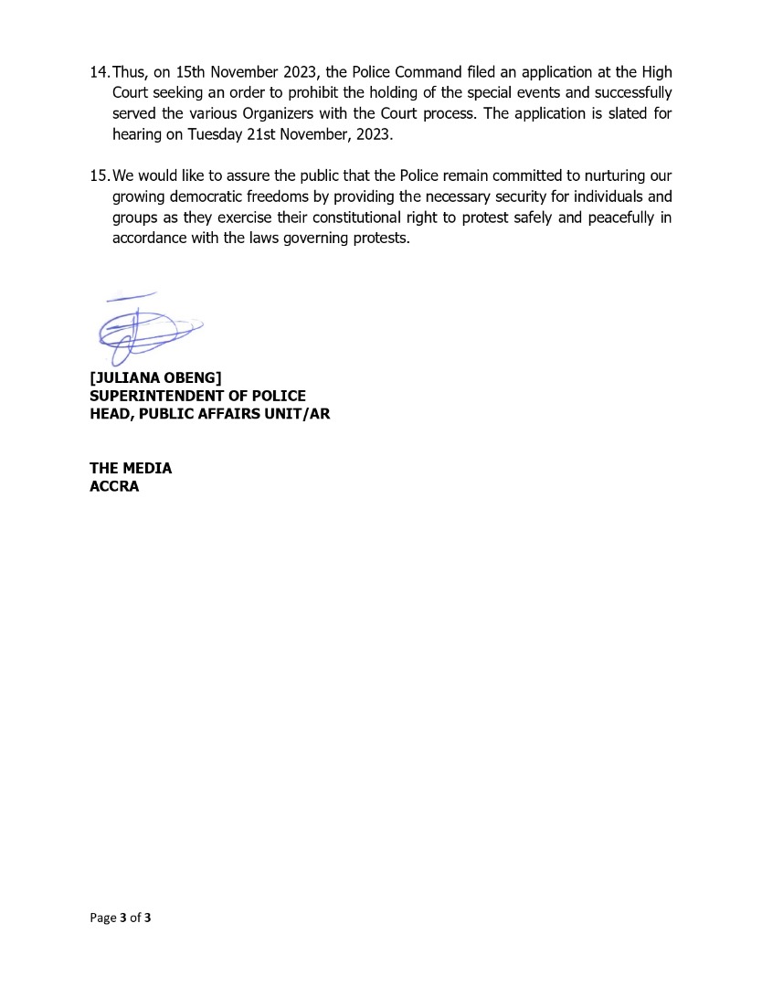 POLICE STATEMENT ON THREE (3) PLANNED DEMONSTRATIONS BY DEMOCRACY HUB, PATRIOTIC HUB AND PATRIOTIC FORUM FOR ACCOUNTABLE GOVERNANCE.