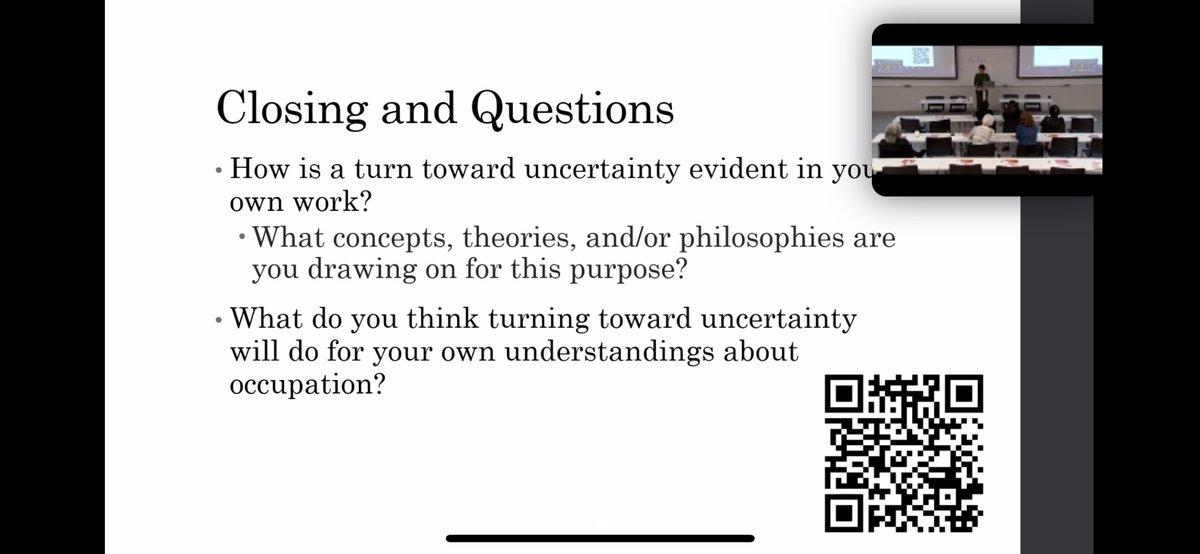 The view from Zoom - Dr. Rebecca Aldritch’s keynote Townsend-Polatajko lecture. If you would like to share written comments, please use the QR code!