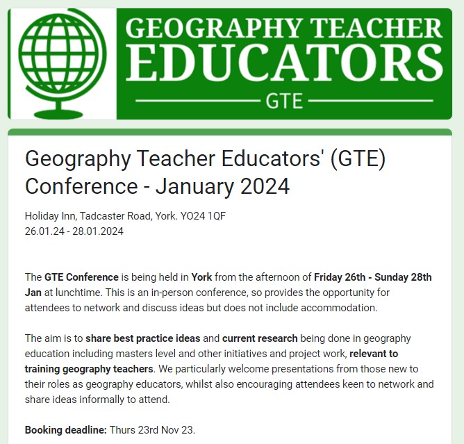 Calling all Geography Educators - a fantastic a fantastic line up including supporting trainees in the age of climate crisis, planning Intensive Training + Practice, marginalised voices and an amazing multi-sensory nature walk; portal.geography.org.uk/event/view/E00… <a href="/eurogeography/">eurogeo</a> <a href="/The_GA/">Geographical Association</a>