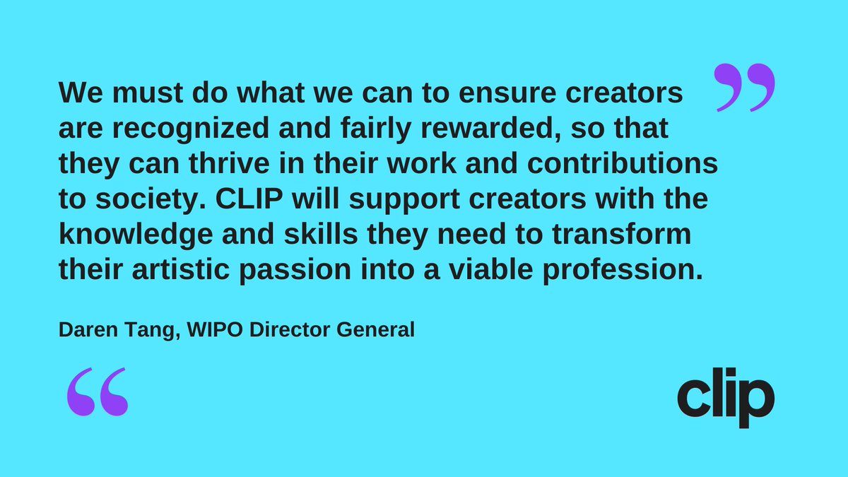 WIPO Director General Daren Tang highlights role of 𝗖𝗟𝗜𝗣 – a new digital awareness platform for creators – in supporting creators’ livelihoods ⤵️

More: ow.ly/wmgI50Q8RW6

#goCLIPnow