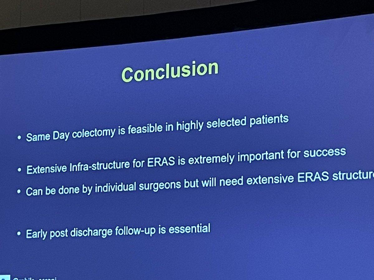 Same day colectomy? Would you do it?Maybe with the right patient. Patient selection is key. <a href="/rahila_essani/">Rahila Essani MD FACS FASCRS</a> #OCC2023 <a href="/MarkSoliman/">Mark Soliman, MD, MBA</a> <a href="/JohnRTMonsonMD/">John Monson MD FRCS FACS FASCRS</a> <a href="/TAMISYoda/">Matthew Albert</a>