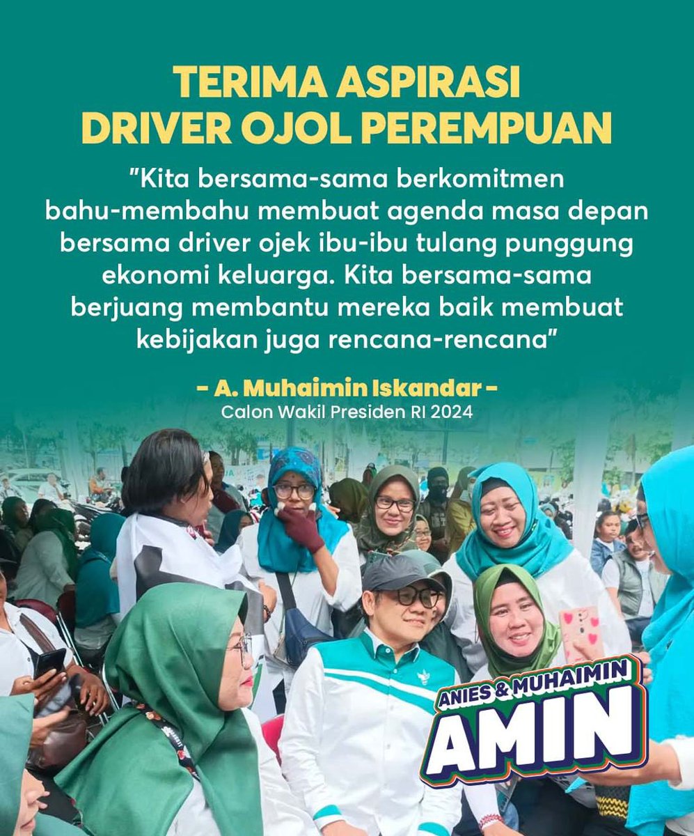 #AMINPeduliPerempuan
#AniesMuhaimin
Perempuan Indonesia, Berjiwa Pemimpin
<a href="/cakimiNOW/">A Muhaimin Iskandar</a>
<a href="/DPP_PKB/">DPP PKB</a>