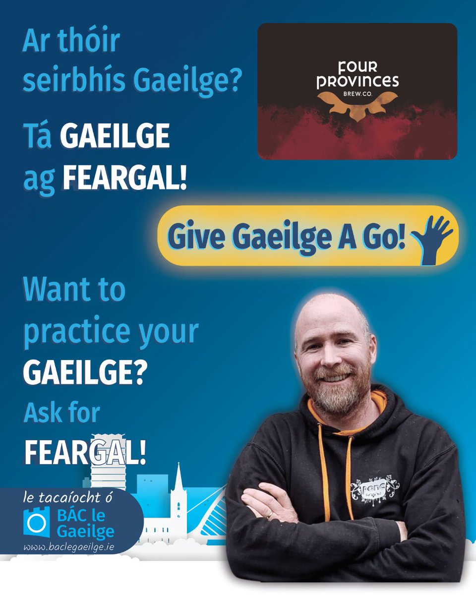 Tá @fourprovinces in ann seirbhísí Gaeilge a chur ar fáil, chomh maith le suíomh Gaeilge a sholáthair d'aon chóisir Nollag foirne atá ar intinn agaibh. @The4Prov are able to provide Irish services and a place for Irish staff parties also. #Gaeilge #BÁCleG #GiveGaeilgeAGo