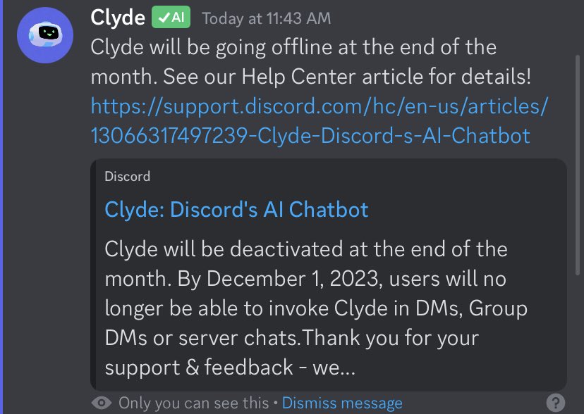CrazedWild's tweet photo. We will not stand for this! Clyde is our friend, not just some bot to pull the plug on! We must rise up and put a stop to this! #SaveClyde https://t.co/f5ziotaV5h