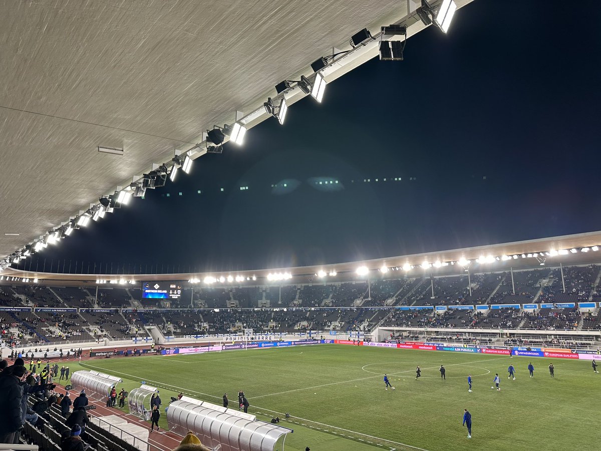 Just over 10 minutes to kick off at the Olympic Stadium in Helsinki, where the temperature is a balmy -5. Finland v Northern Ireland coming up, assuming we can still manage to type. #GAWA