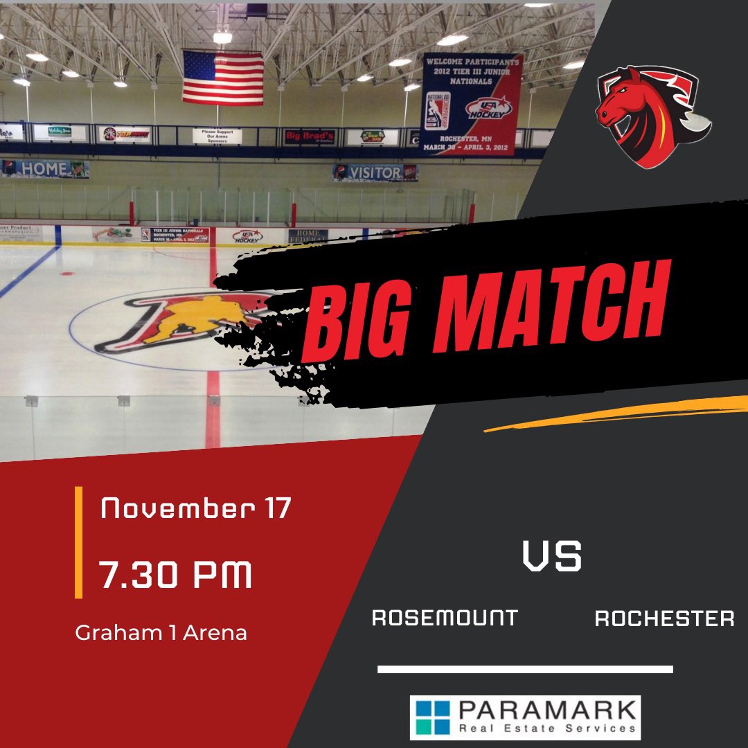 Your <a href="/RochYouthHockey/">Rochester MN Youth Hockey</a> PW AA mustangs hit the ice tonight against <a href="/RosemountPWAA/">Rosemount PeeWee AA</a> in a D8 matchup. 

Stream the game if you cannot make it!  Brought to you by #paramarkrealestate 

youtube.com/@coachwies3713…

#gostangs