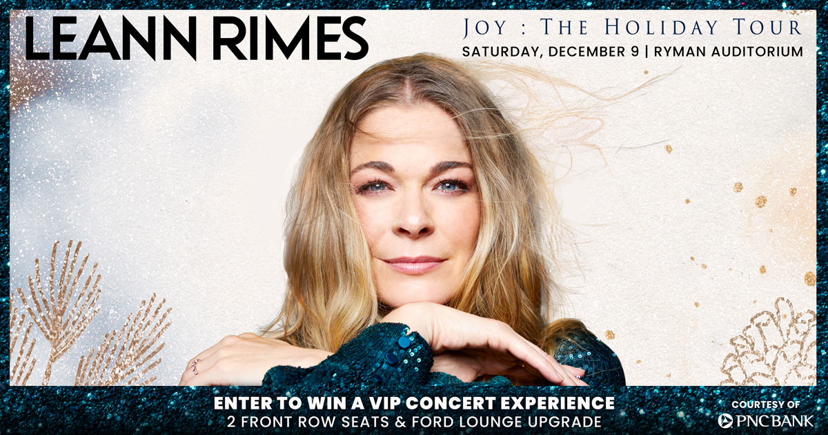 Do you want to celebrate the holidays front row at the Ryman? 💒✨🎄 @leannrimes brings “Joy: The Holiday Tour” to the Mother Church on December 9 and you could attend the show like a VIP with front row tickets and Ford Lounge access, courtesy of our friends at @PNCBank.