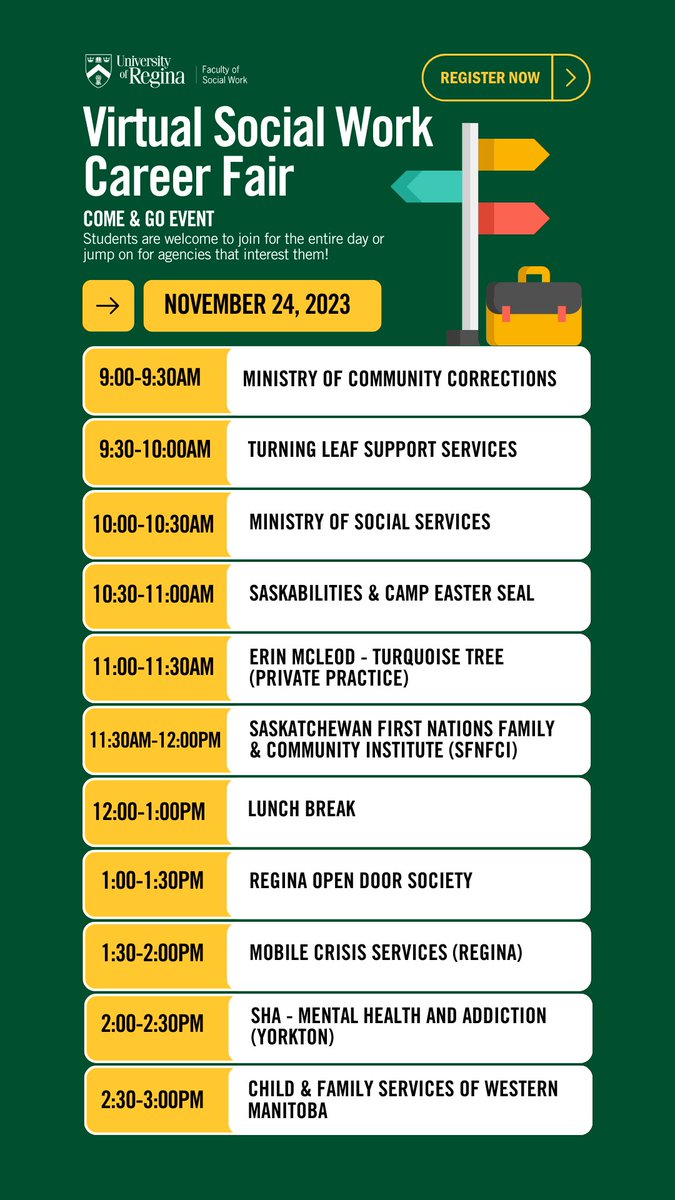 ✨The Faculty of Social Work is hosting a  Virtual Social Work Career Fair next Friday, November 24. Dive into a  world of possibilities as students connect with diverse agencies!

Register for the event here: lnkd.in/gijkeXKS