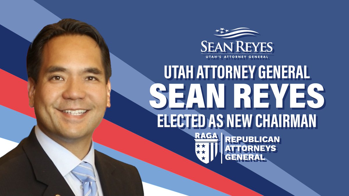 SeanReyesUT's tweet photo. Thank you to my colleagues at the @RepublicanAGs for entrusting me with this honor. I am proud to continue to represent Utah, protect the Constitution, and uphold the rule of law on a national and local level. https://t.co/M5Vk1AX4B1