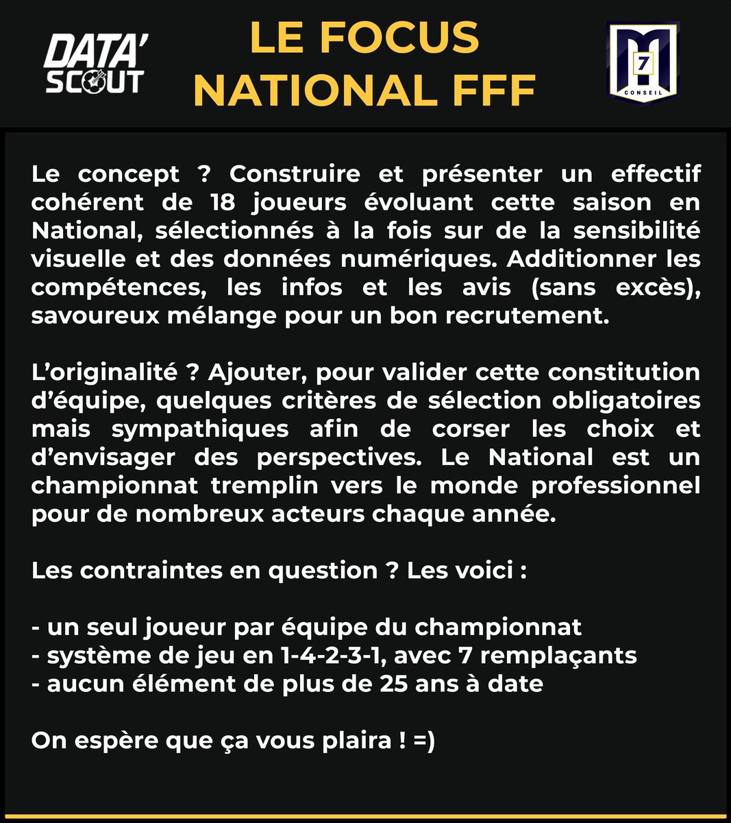 Michael_Michee's tweet photo. 🤗 Nouveau mini-projet avec les copains de @datascout_ sur le championnat #NationalFFF.
On vous explique tout ci-dessous et on se donne rendez-vous demain pour les premières publications, qui seront au nombre de 2 par jour jusqu’à ce que l’effectif complet soit dévoilé. https://t.co/4cRXpixn8r