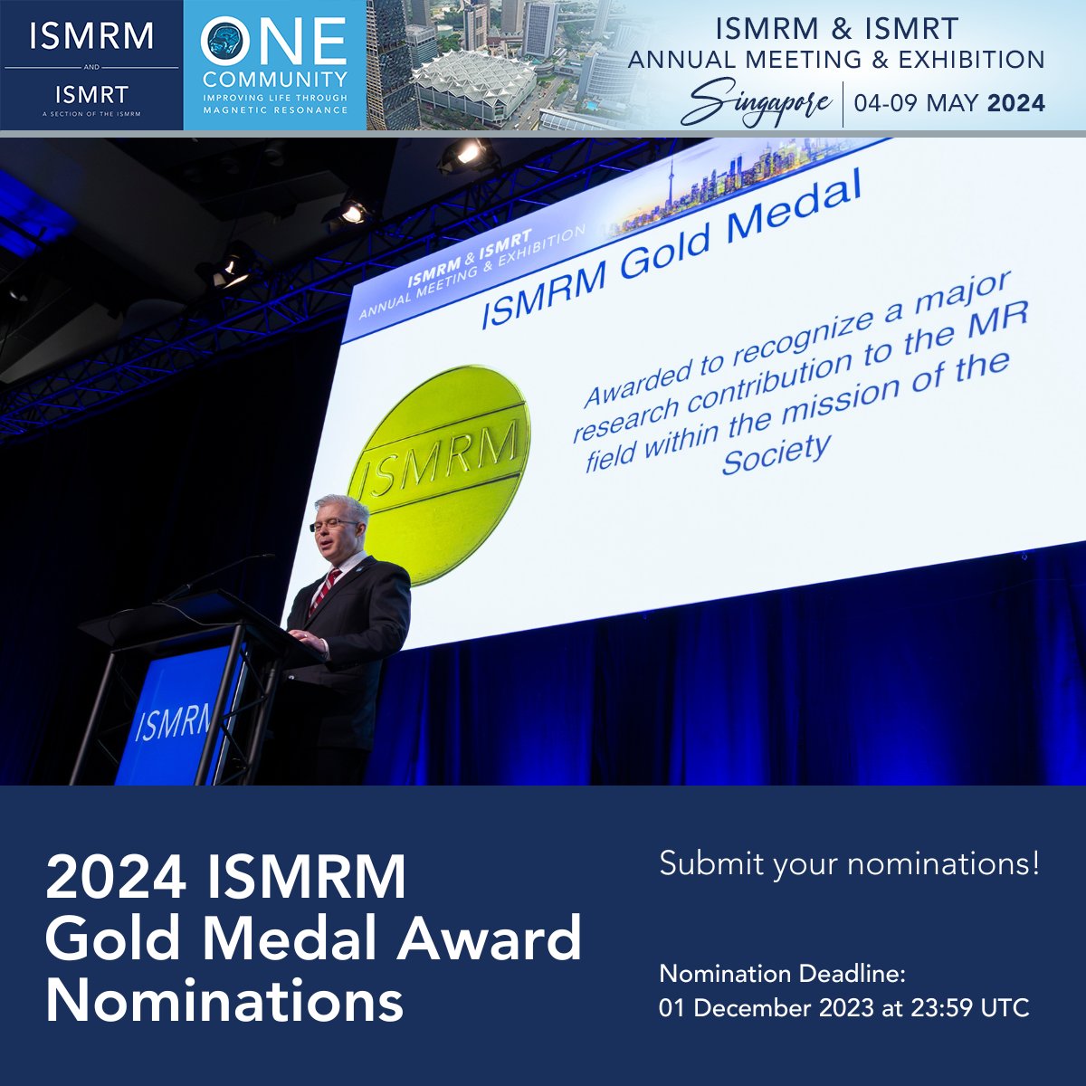 Call for 2024 ISMRM Gold Medal Award Nominations:

Do you know someone deserving of recognition for their major research contribution to the field of MR? Nominate them for the ISMRM Gold Medal Award!

Log in &amp; learn more: bit.ly/33ouDXI
#ISMRM #ISMRT #MagneticResonance