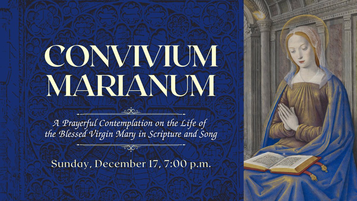 StGregoryHall's tweet photo. Convivium Marianum returns Dec 17! Readings, prayer, &amp; beautiful sacred music guide profound reflection on Mary's life &amp; role in salvation history. 

Bishop Bartosic, presider | Kevin Allen, choir director
https://t.co/j2p5ZCW3GK

#catholicchicago #sacredmusic @ChgoCatholicSoc https://t.co/7S3xVlJCXN