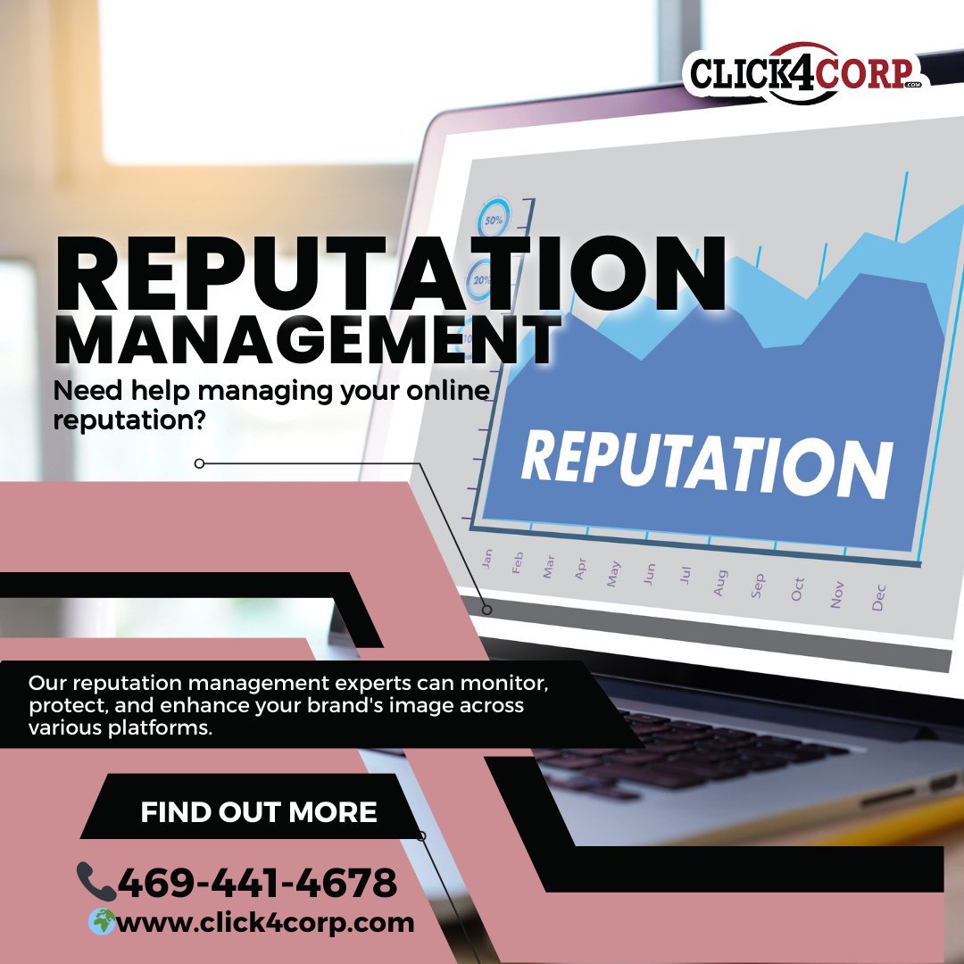 Click4_Corp's tweet photo. Need help managing your online reputation? Our reputation management experts can monitor, protect, and enhance your brand's image across various platforms. Reach out to us today! 
**
🌍https://t.co/1x439K9fW8
📞469-441-4678
#WebDesign #SEO #Dallas #AllenTX #Plano https://t.co/JDBhcn0yCW