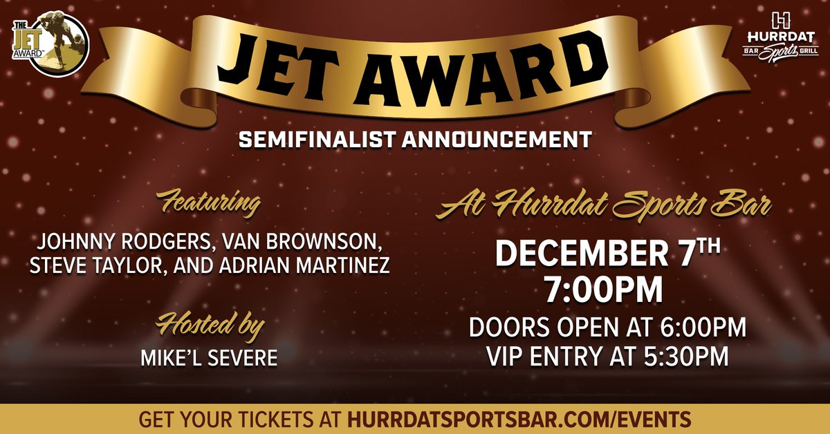 mikelsevere's tweet photo. This is going to be a great event. We are doing a live reveal of our @TheJet_Award Semifinalists on December 7th.  "A Night with the Jet and Friends". Featuring a Panel of former #Huskers QBs. Here is the link to the tickets
@hurrdatsportbar
. https://t.co/dAdN0ICNNp… https://t.co/lf7GbW6cgl