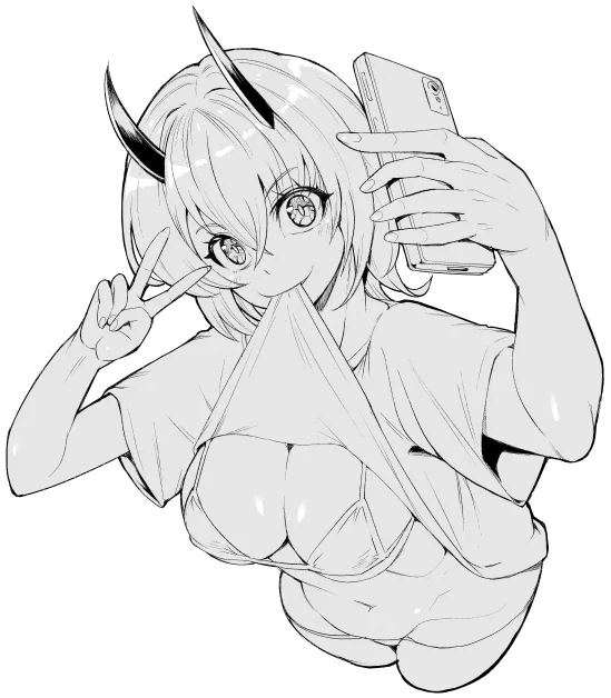 落書き。友人に触発されて描いたエロ自撮りポーズ少女。 