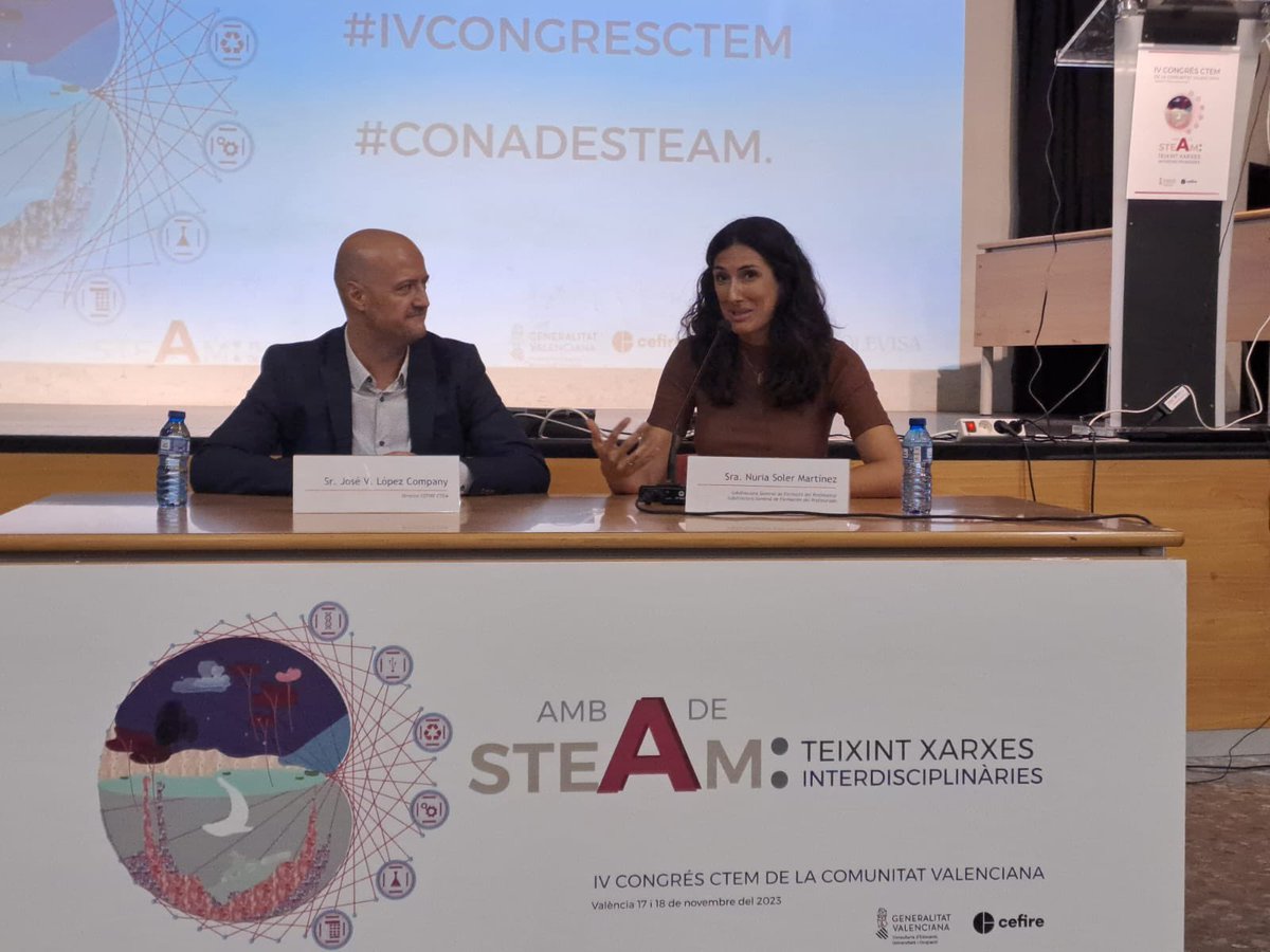 LleicopRules's tweet photo. En el IV congreso CTEM con A de STEAM: tejiendo redes interdisciplinares. Con la presencia de la Subdirectora General de
Formacion del Profesorado. Nuria Soler. #IVcongresCTEM #conAdeSTEAM @GVAeducacio @CEFIREambitCTEM https://t.co/cWnz0Oz3SX