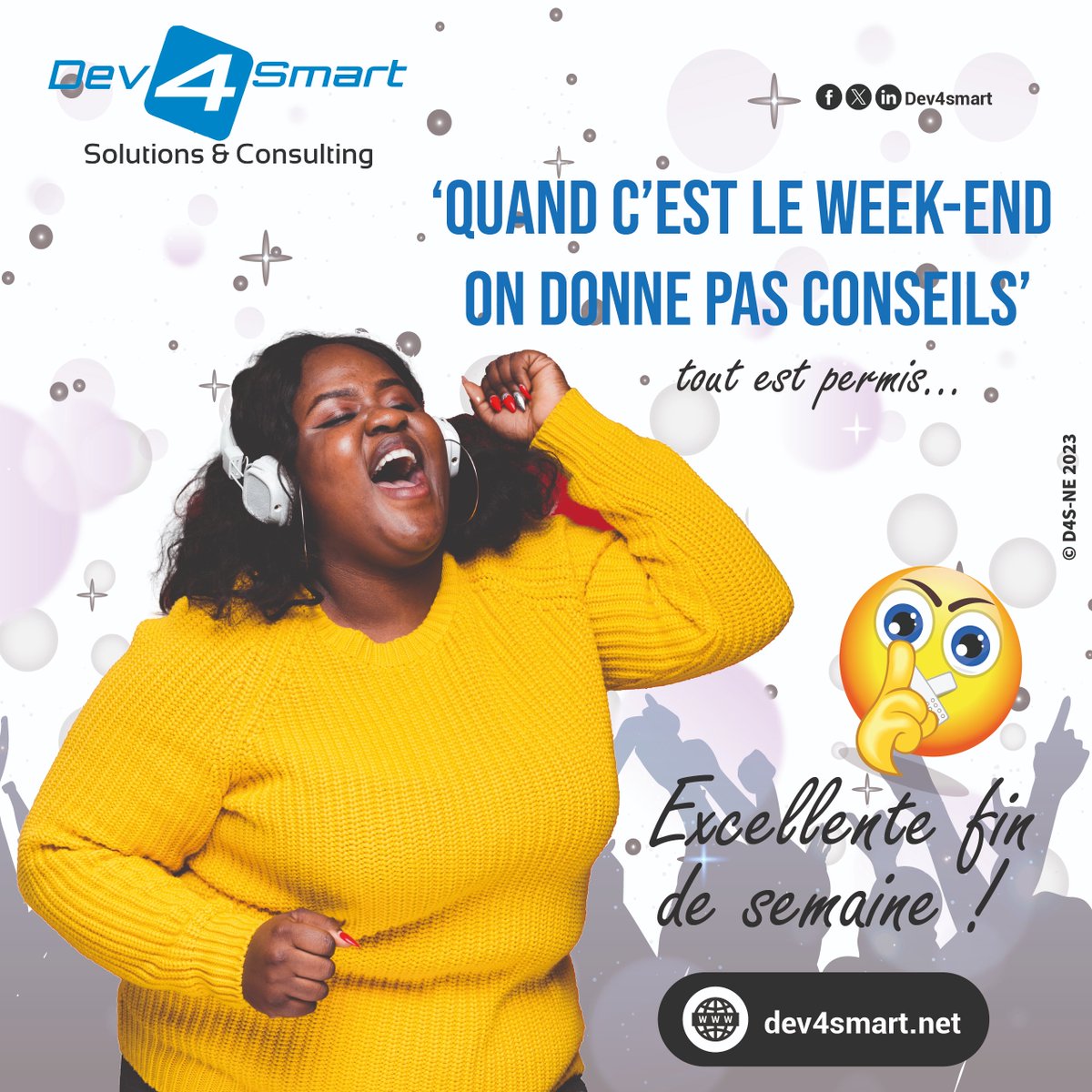 dev4smart's tweet photo. Excellent week-end et à tous.
🔗: https://t.co/gqfWjYmvCe
Dev4smart, pensez l'innovation !
#LogicielsSurMesure #SawkiSMS #SmartPay #DesignWebMobile https://t.co/ibGIblnEKx