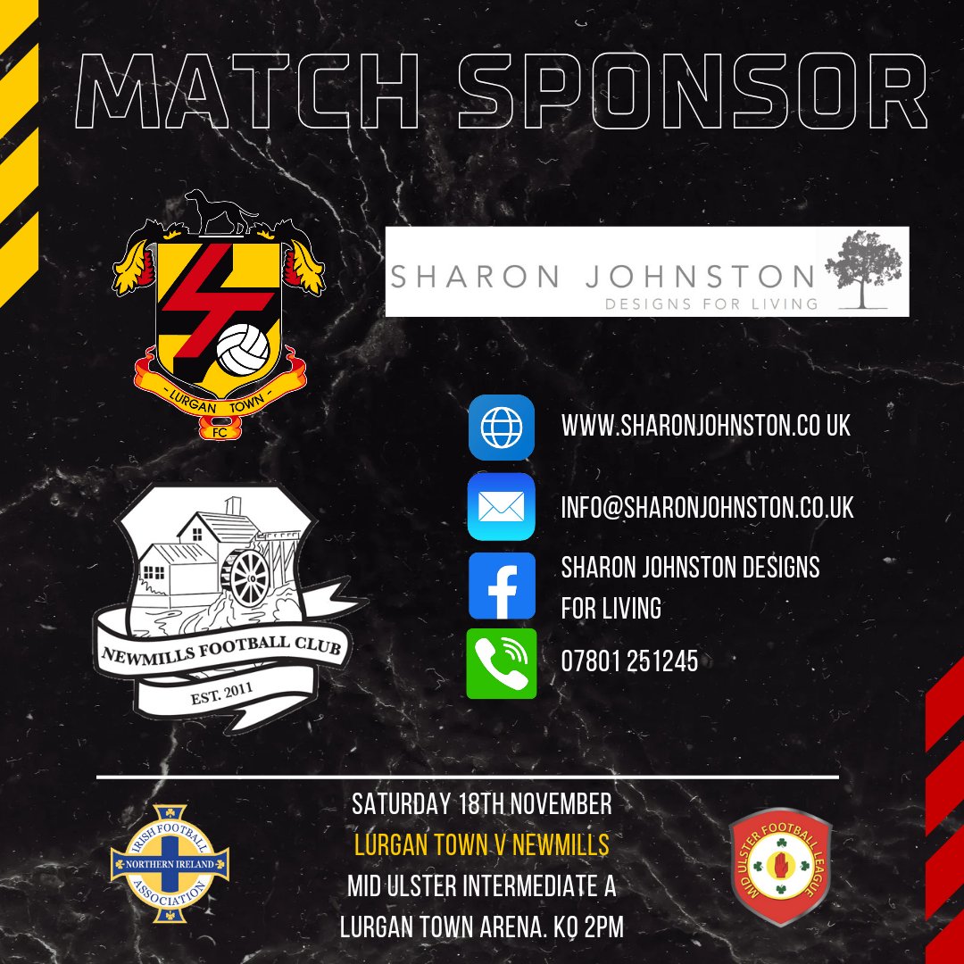 Tomorrow's Senior home game is kindly sponsored by Sharon Johnston Designs for Living. The 1st Team take on fellow promoted side Newmills FC in league action. Kick off 2pm at the Arena.