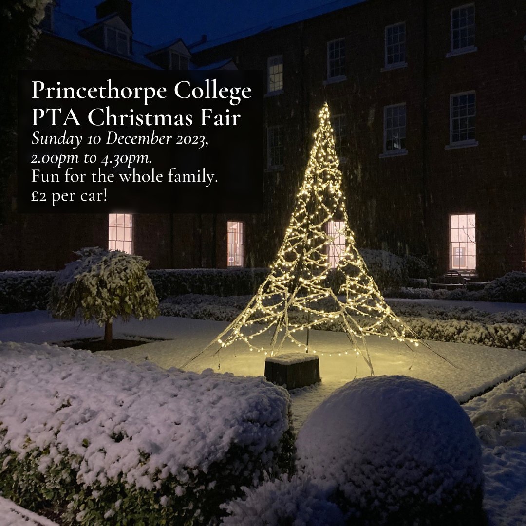 PrincethorpeCol's tweet photo. The PTA‘s Christmas Fair takes place this year on Sunday 10 December. Join us for for an afternoon of festive fun, shopping, craft, refreshments and music. If you would like to help in the preparation for the Fair or at the Fair itself, please email PTA@princethorpe.co.uk. https://t.co/vYn5AQ4G1V