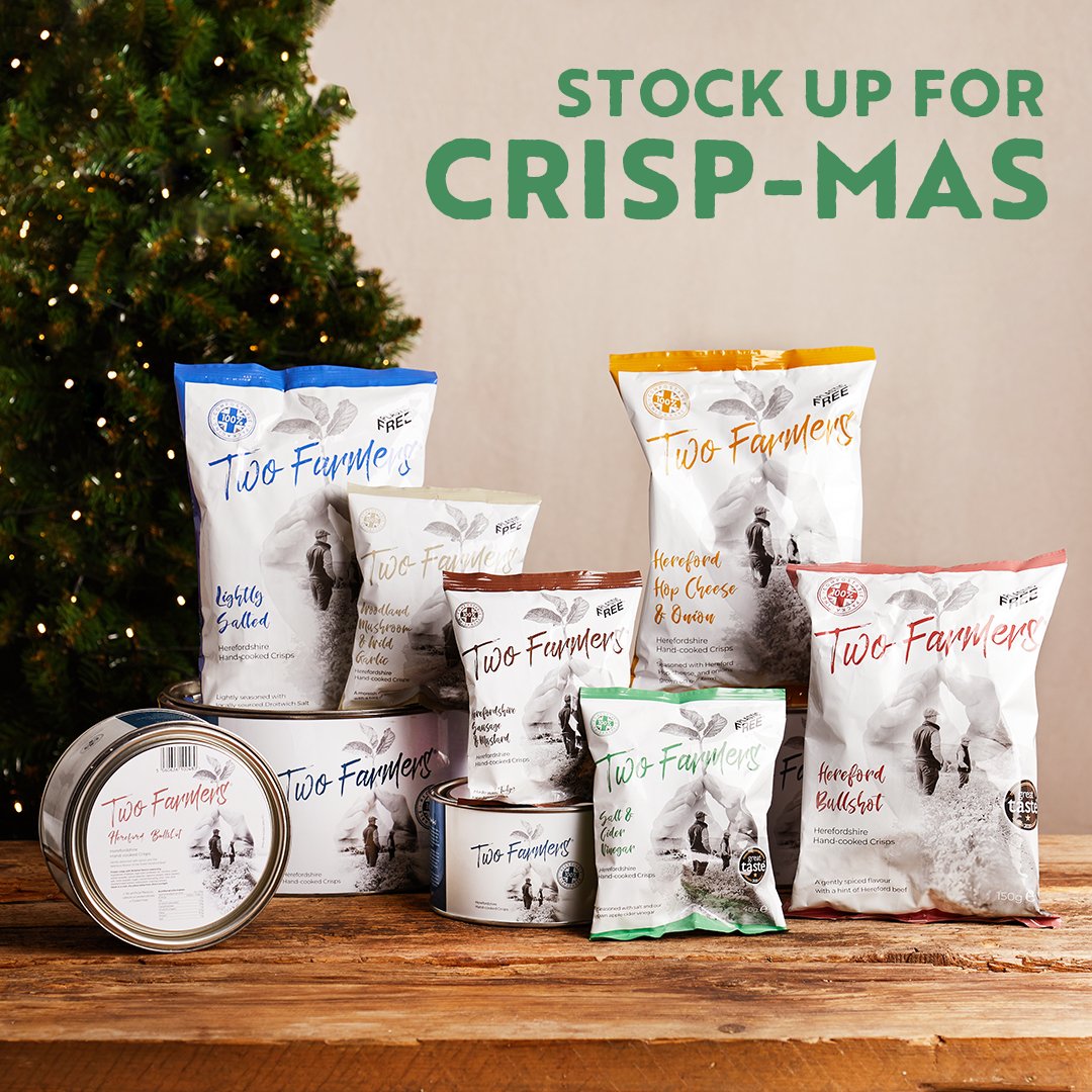 Here it is... The 2023 'crisp'mas family portrait. 📸 Add a crunch to the festive season with our delicious range of hand-cooked crisps. Available in 6 flavours and 4 size formats. Which is your favourite? #twofarmerscrisps #plasticfree #sustainablesnacking #crispmas