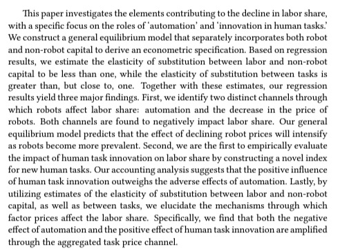 Deokjae Jeong Field: Applied Microeconomics, Labor Economics Job Market Paper: 'Automation, Human Task Innovation, and Labor Share: Unveiling the Role of Elasticity of Substitution' Website: jayjeo.com