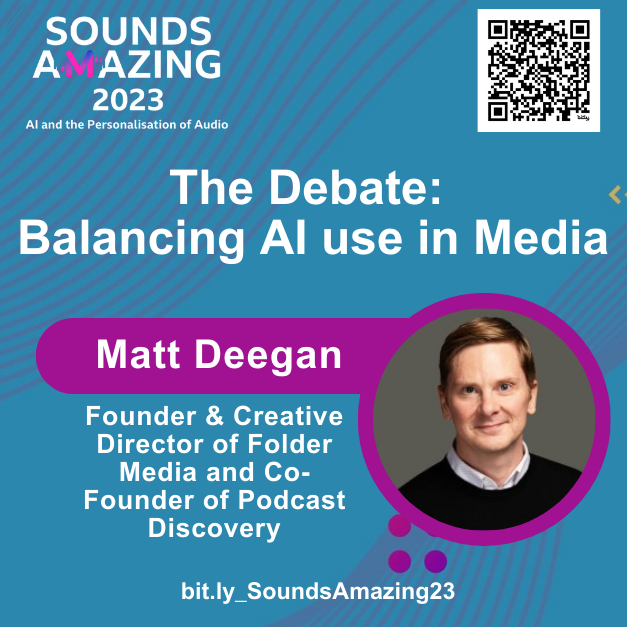 Matt Deegan (@matt) on Twitter photo I'm speaking at #SoundsAmazing23 on 7th Dec. It's a free online event from <a href="/BBCAcademy/">BBC Academy</a> & <a href="/BBCRD/">BBC Research & Development</a> about the latest in AI audio, personalised sound tech, innovation & creativity.
You can register for a free ticket here if you're interested: bit.ly/SoundsAmazing23 I'm speaking at #SoundsAmazing23 on 7th Dec. It's a free online event from <a href="/BBCAcademy/">BBC Academy</a> & <a href="/BBCRD/">BBC Research & Development</a> about the latest in AI audio, personalised sound tech, innovation & creativity.
You can register for a free ticket here if you're interested: bit.ly/SoundsAmazing23