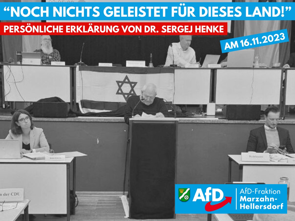AfDFraktionMahe's tweet photo. Persönliche Erklärung des Bezirksverordneten Dr. Sergej Henke in der BVV am 16.11.2023.

#afdmahe #bvvmahe #bvv #marzahn #marzahnhellersdorf #afdfraktionmahe #afdberlin https://t.co/C15PKKxQhV