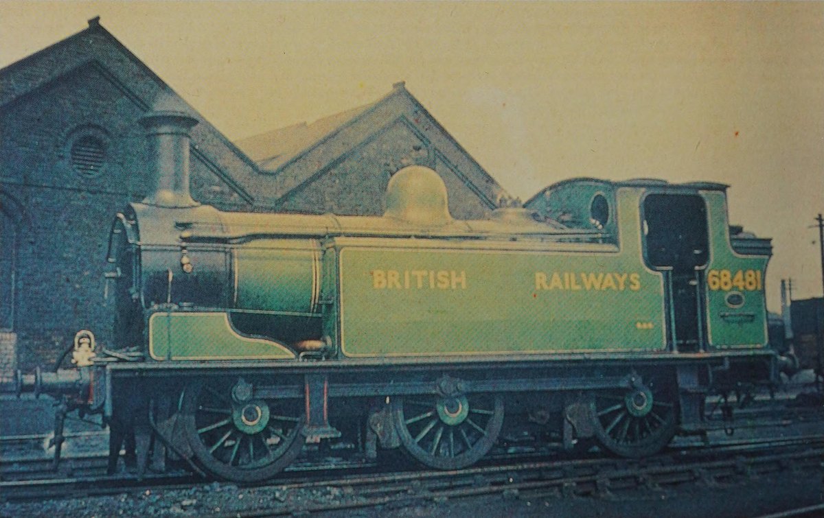 Pausing outside its homeshed of Haymarket, J83 68481 is shot by J. Robertson in apple green in 1949. One of 6 painted in it for Waverley pilot duties (Though only 4 needed!) at Cowlairs, 68481 later wore lined black while in Edinburgh, being withdrawn here on 12th February 1962.