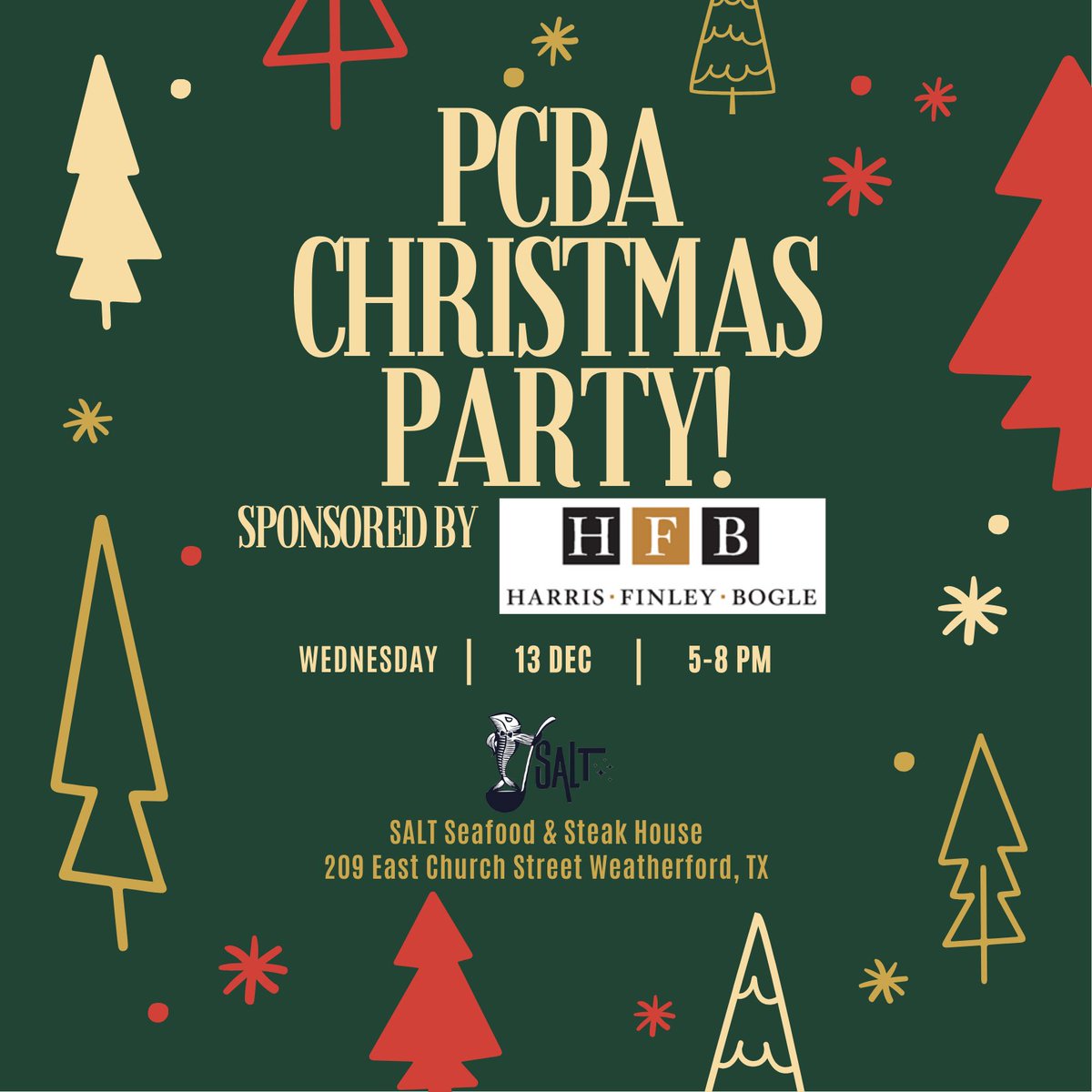 ParkerCountyBar's tweet photo. Celebrate the holiday season with your Parker County legal community! 

Thank you so much to Mac Smith and Harris Finley &amp; Bogle for being our sponsor this year!

Check out our Facebook event page for more details! Link in our bio! https://t.co/lbOLNl1j5j