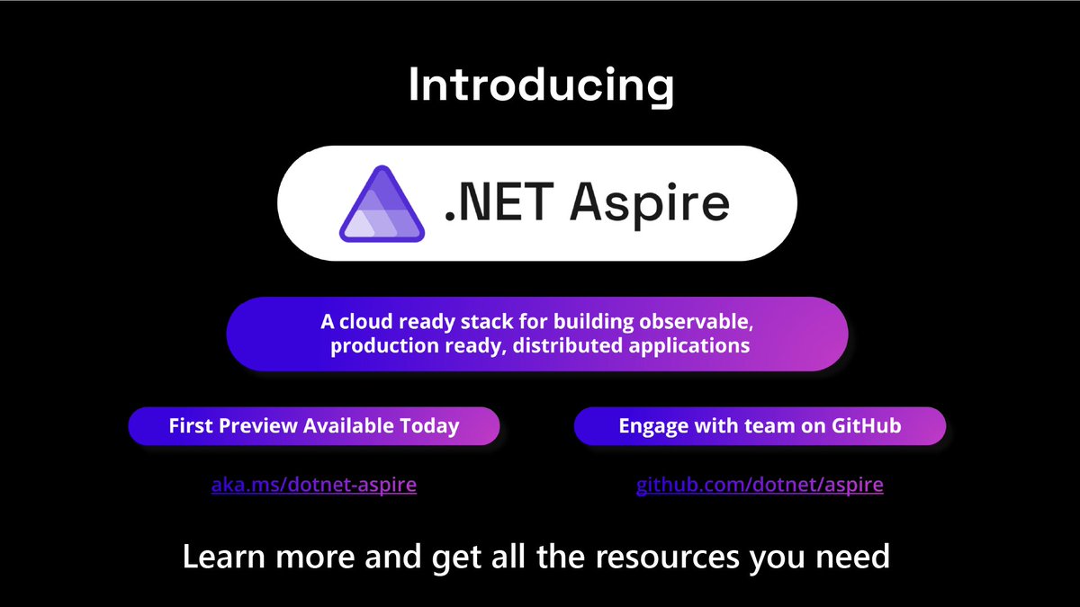 dotnet's tweet photo. Build observable, production-ready cloud native applications.

Introducing .NET Aspire➖an opinionated stack for building resilient, observable, and configurable cloud-native applications with .NET.

Learn more 📖 https://t.co/egKu0dYTlz #dotNETAspire https://t.co/DvLkXYPCsM