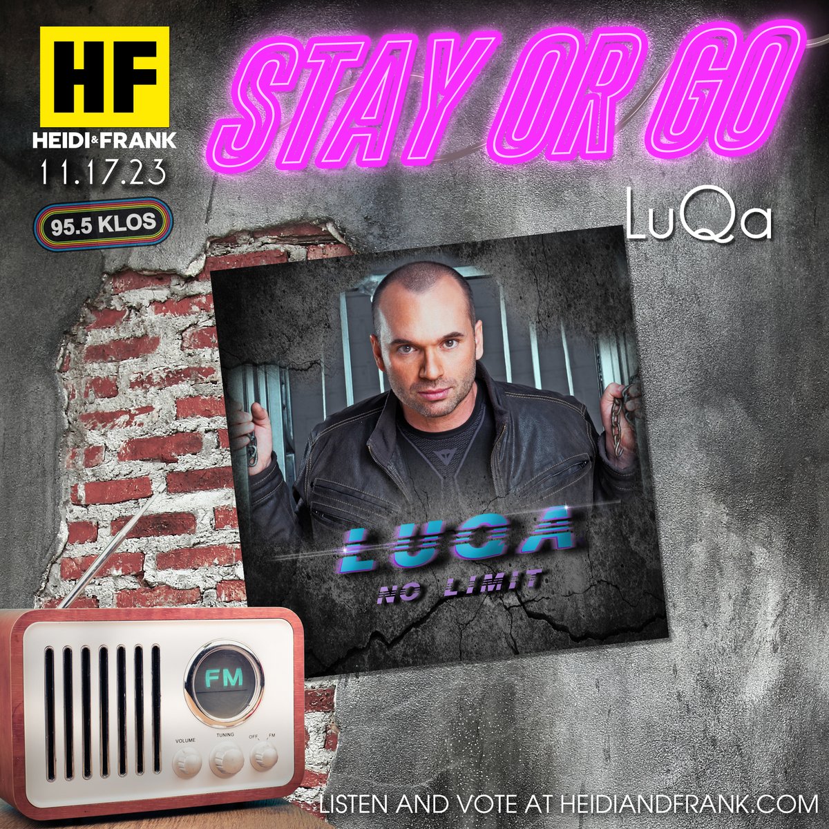 heidiandfrank_'s tweet photo. Friday, 9am and it’s time for #StayOrGo w/ guest judges #BreKennedy. Today’s artist #LuQa . Listen live at https://t.co/2xnFpC5ffV. Vote at https://t.co/YoXUPZ7EiE. https://t.co/lUSvYmL3oR