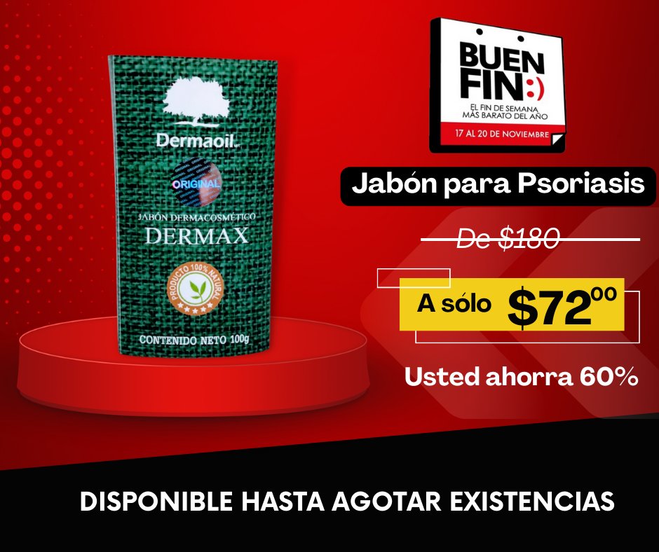 fpsoriasis's tweet photo. 🚨 ¡Aprovecha Hasta 60% de ahorro este Buen Fin en Dermaoil!❤️🍃
 ⭕ Luce una piel radiante libre de Psoriasis,. Envío gratis en compas mínimas de  $1300, además meses sin intereses y asesoría nutricional personalizada.

🔥 ¡Aprovecha!🔥 https://t.co/TEJWjHlJRO