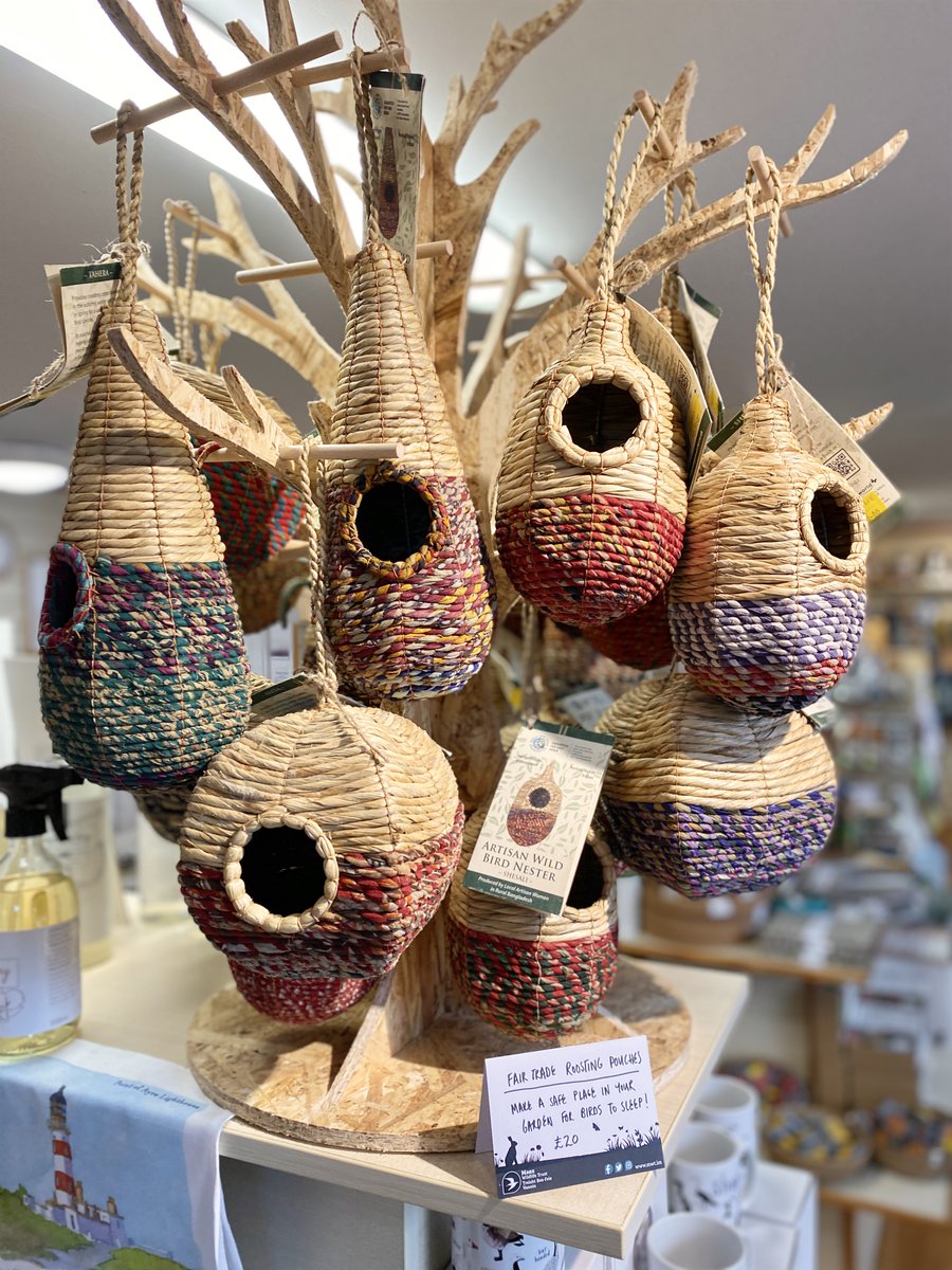 Have you seen our new display of roosting pouches?! Why not make a safe place in your garden for birds to sleep this winter! These are Fair Trade and made from sustainably grown holga grass and recycled fabric. Visit our gift shop in Peel: mwt.im/visit/our-shop #TeamWilder #IOM
