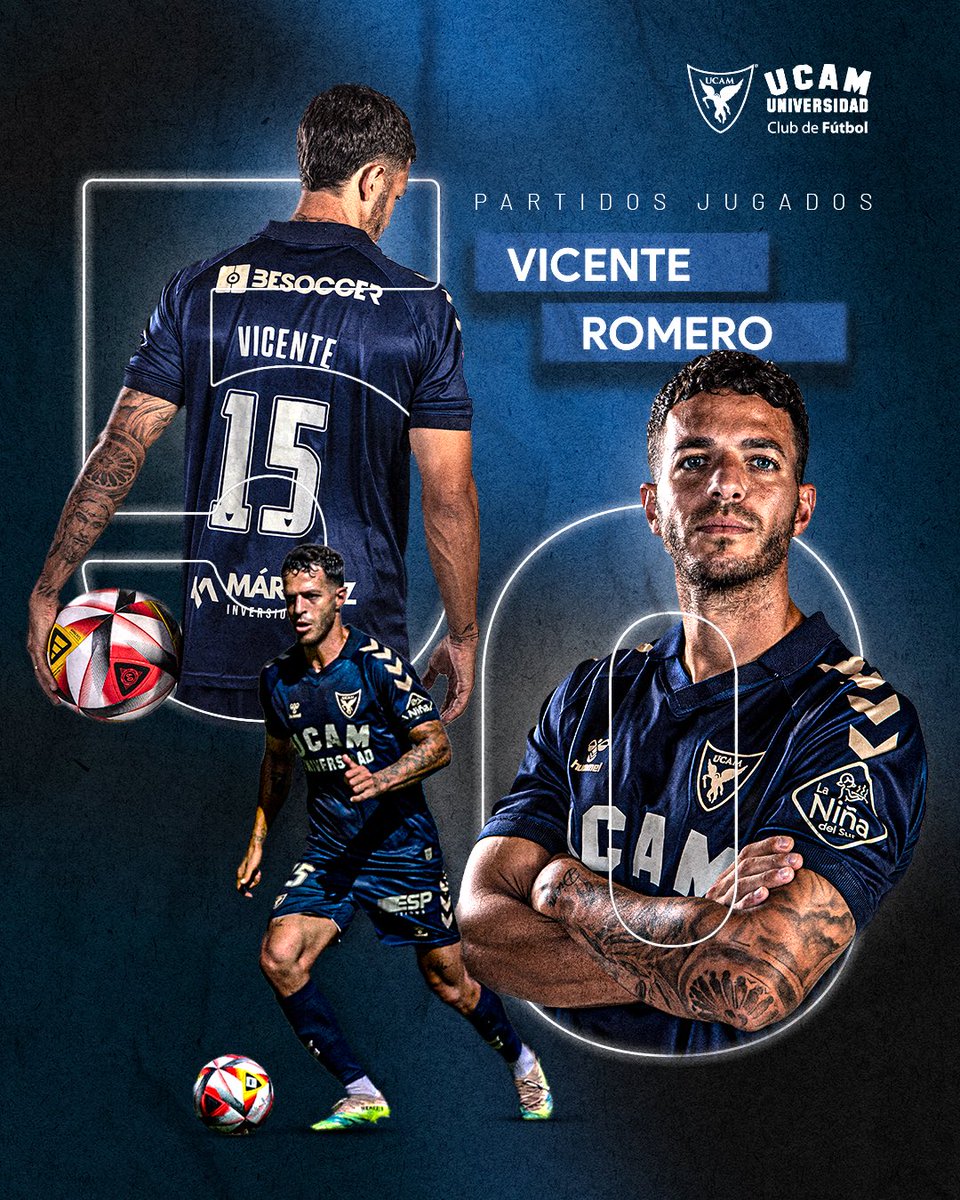 UCAM Murcia CF (@ucammurciacf) on Twitter photo 🔝💙 ¡Nuestro futbolista <a href="/VicenteMhr89/">Vicente Romero</a> alcanza los 5️⃣0️⃣ partidos con nuestra camiseta!
El centrocampista llegó a esta cifra en el #EsteponaUCAMMurcia.
¡Felicidades, Vicente! 🙌🏻 🔝💙 ¡Nuestro futbolista <a href="/VicenteMhr89/">Vicente Romero</a> alcanza los 5️⃣0️⃣ partidos con nuestra camiseta!
El centrocampista llegó a esta cifra en el #EsteponaUCAMMurcia.
¡Felicidades, Vicente! 🙌🏻